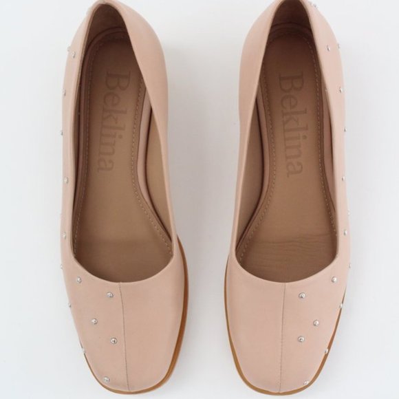 Beklina Shoes - Beklina Buff Pinto Contrast Side Stud Pumps Size 7